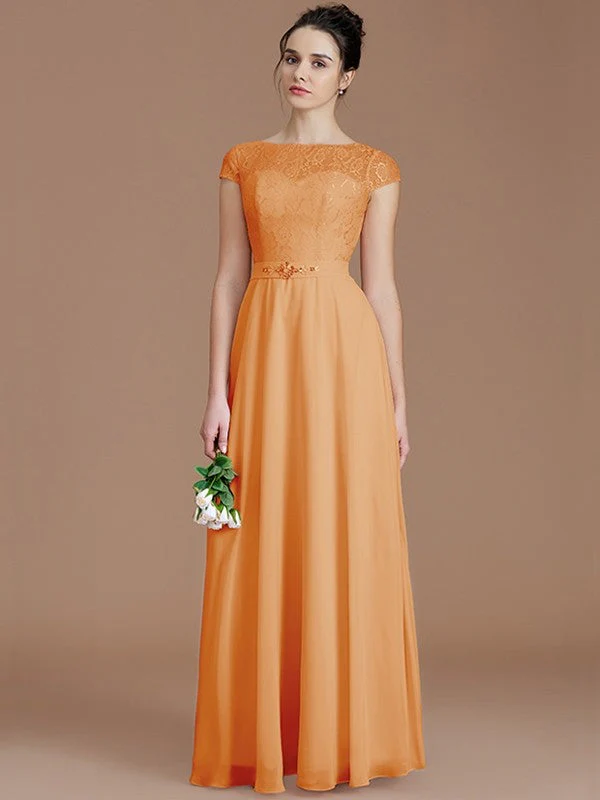 Modern Bateau Sleeveless Lace Chiffon Bridesmaid Dresses - Image 25