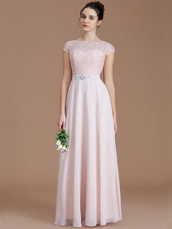 Modern Bateau Sleeveless Lace Chiffon Bridesmaid Dresses - Image 26