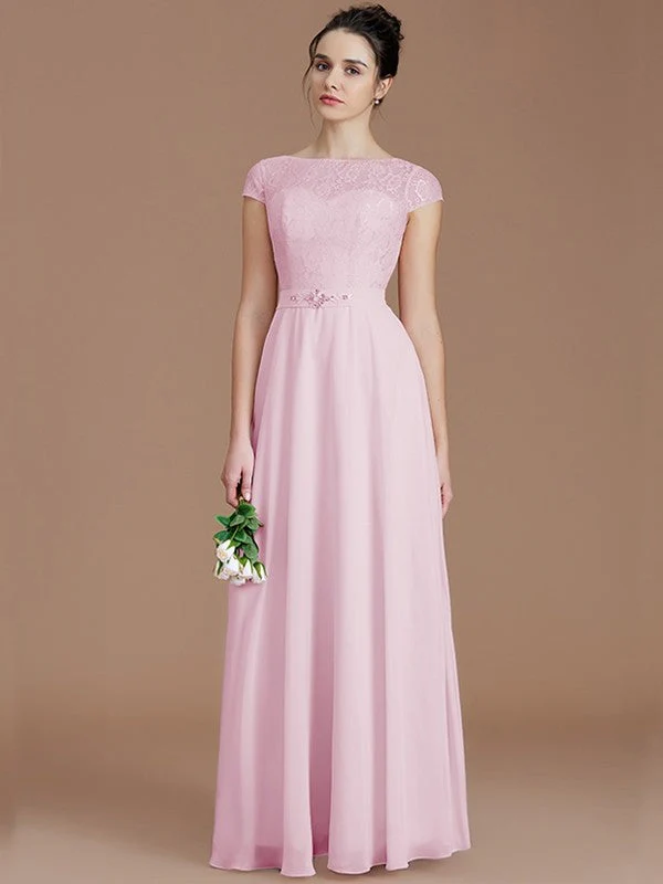 Modern Bateau Sleeveless Lace Chiffon Bridesmaid Dresses - Image 27