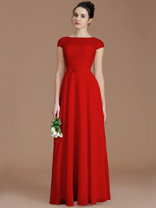Modern Bateau Sleeveless Lace Chiffon Bridesmaid Dresses - Image 28