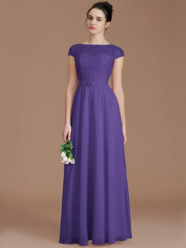 Modern Bateau Sleeveless Lace Chiffon Bridesmaid Dresses - Image 29
