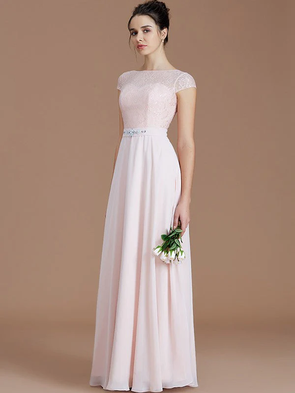 Modern Bateau Sleeveless Lace Chiffon Bridesmaid Dresses - Image 3