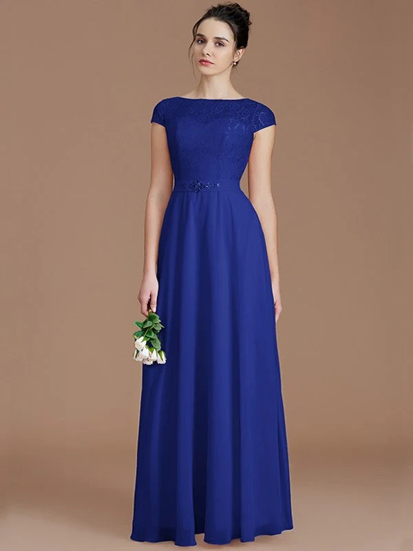 Modern Bateau Sleeveless Lace Chiffon Bridesmaid Dresses - Image 30