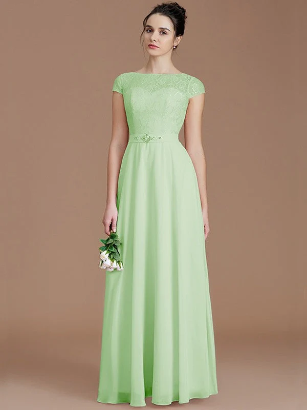 Modern Bateau Sleeveless Lace Chiffon Bridesmaid Dresses - Image 31