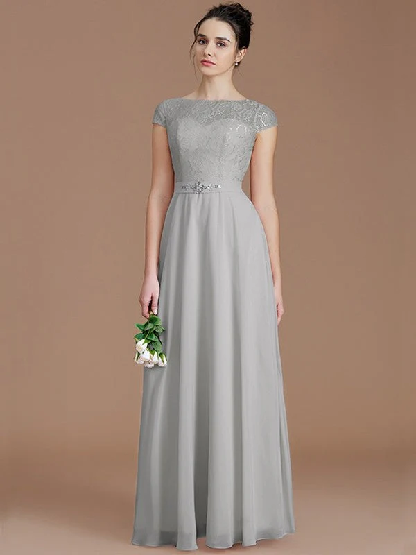 Modern Bateau Sleeveless Lace Chiffon Bridesmaid Dresses - Image 32