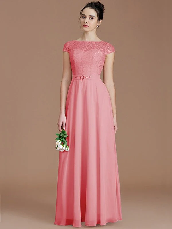 Modern Bateau Sleeveless Lace Chiffon Bridesmaid Dresses - Image 33