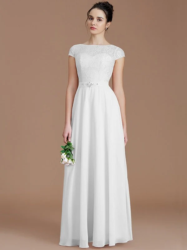 Modern Bateau Sleeveless Lace Chiffon Bridesmaid Dresses - Image 34