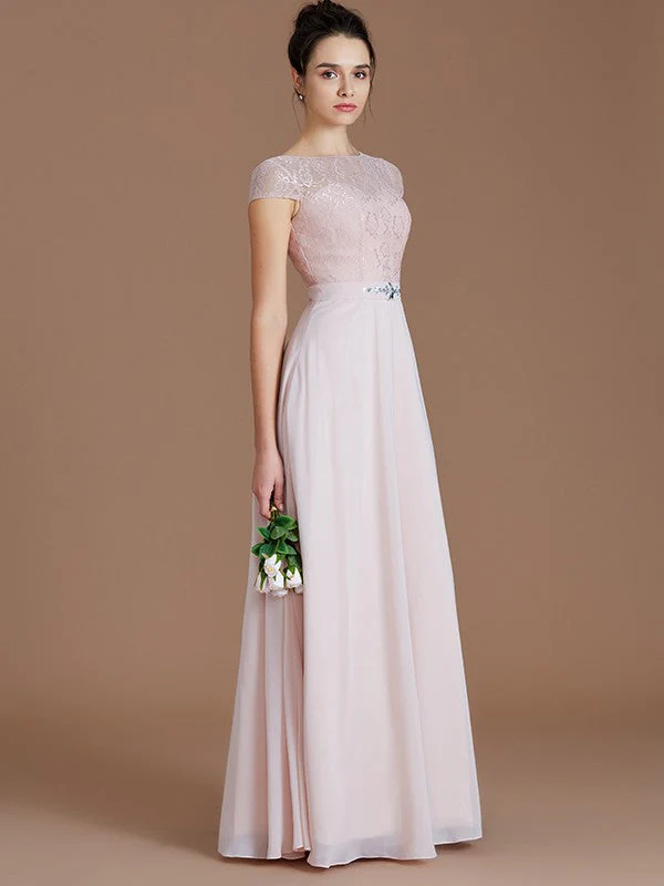 Modern Bateau Sleeveless Lace Chiffon Bridesmaid Dresses - Image 4