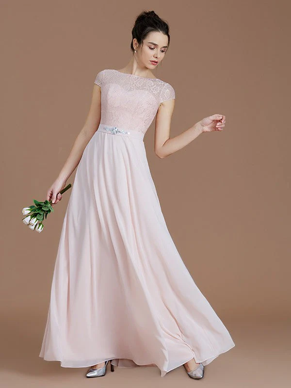 Modern Bateau Sleeveless Lace Chiffon Bridesmaid Dresses - Image 5