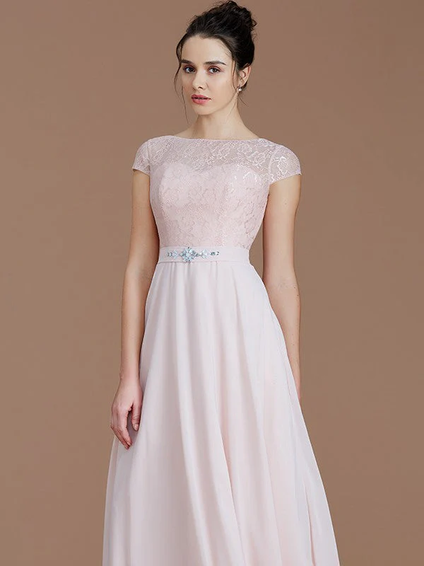 Modern Bateau Sleeveless Lace Chiffon Bridesmaid Dresses - Image 6