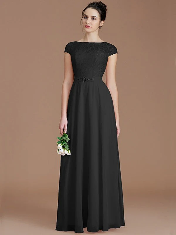 Modern Bateau Sleeveless Lace Chiffon Bridesmaid Dresses - Image 7