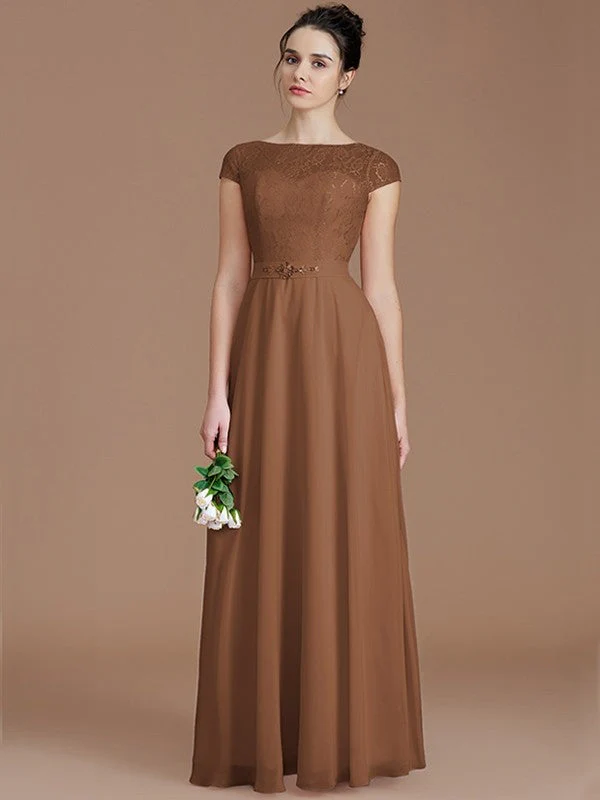 Modern Bateau Sleeveless Lace Chiffon Bridesmaid Dresses - Image 9