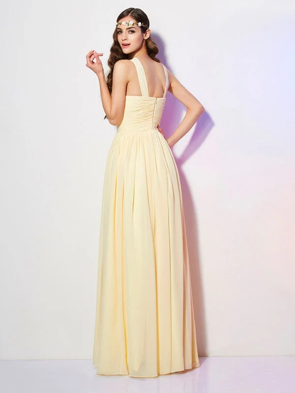 Modern Bateau Sleeveless Pleats Long Chiffon Bridesmaid Dresses - Image 30