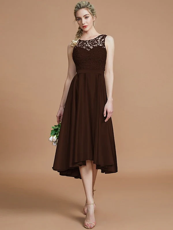 Modern Bateau Sleeveless Ruffles Asymmetrical Bridesmaid Dresses - Image 12