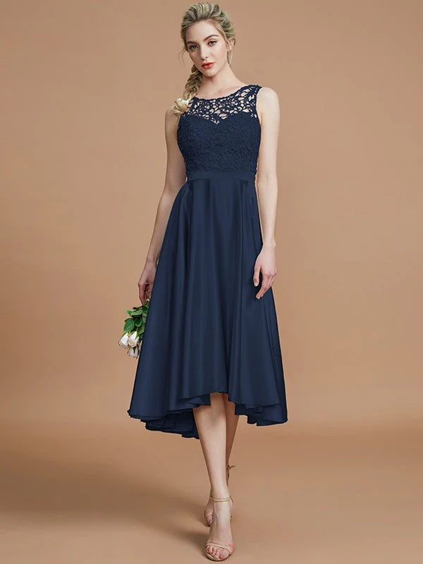 Modern Bateau Sleeveless Ruffles Asymmetrical Bridesmaid Dresses - Image 15