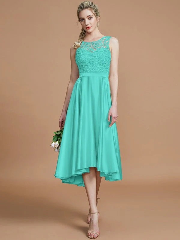 Modern Bateau Sleeveless Ruffles Asymmetrical Bridesmaid Dresses - Image 20