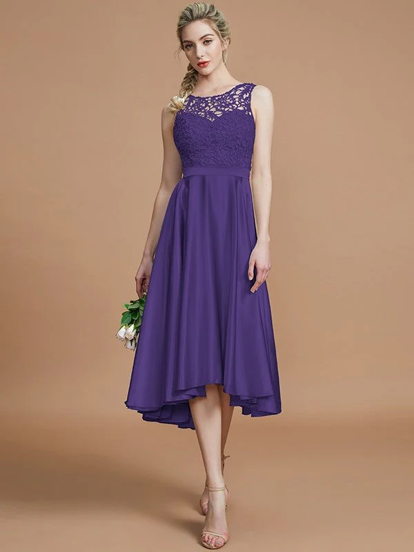 Modern Bateau Sleeveless Ruffles Asymmetrical Bridesmaid Dresses - Image 29