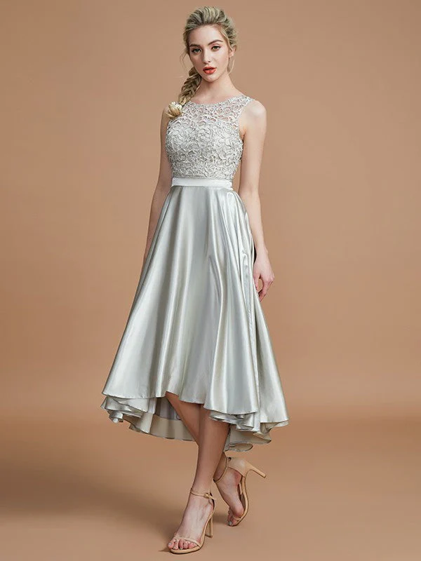 Modern Bateau Sleeveless Ruffles Asymmetrical Bridesmaid Dresses - Image 3