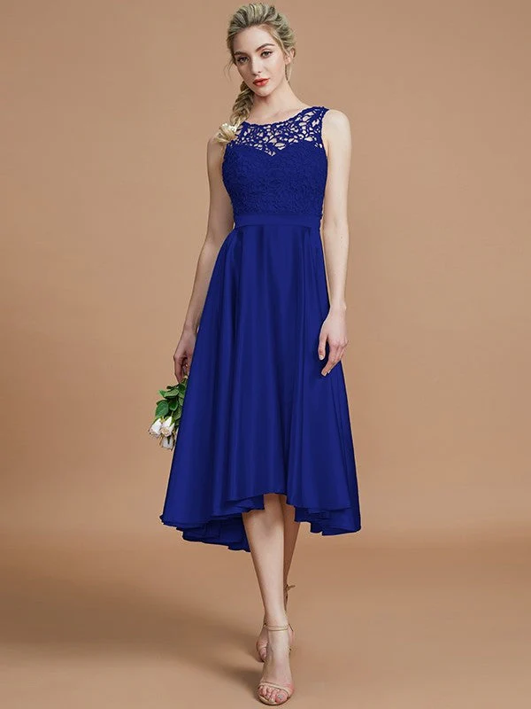 Modern Bateau Sleeveless Ruffles Asymmetrical Bridesmaid Dresses - Image 30