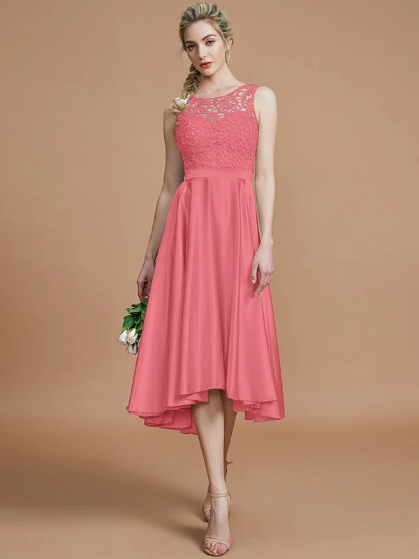 Modern Bateau Sleeveless Ruffles Asymmetrical Bridesmaid Dresses - Image 33