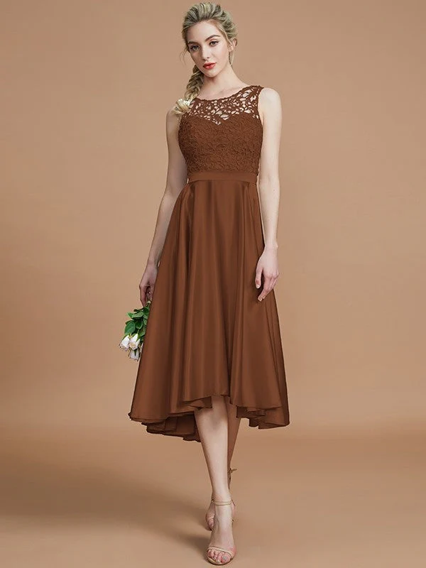 Modern Bateau Sleeveless Ruffles Asymmetrical Bridesmaid Dresses - Image 9