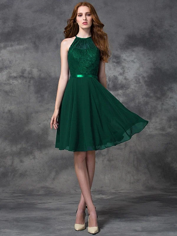 Charming Halter Lace Sleeveless Short Chiffon Bridesmaid Dresses - Image 10
