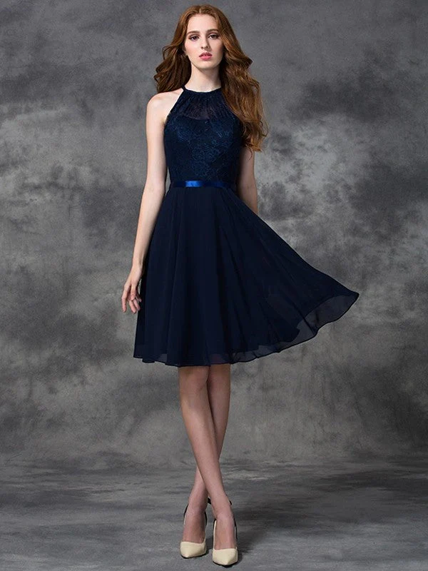 Charming Halter Lace Sleeveless Short Chiffon Bridesmaid Dresses - Image 11