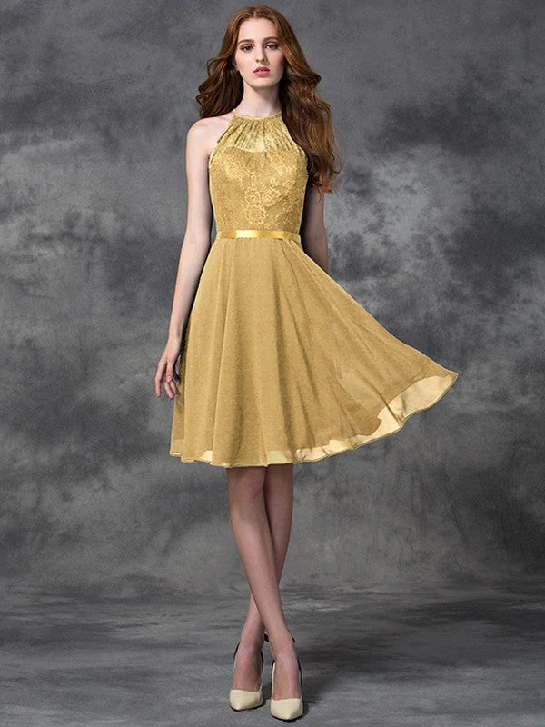 Charming Halter Lace Sleeveless Short Chiffon Bridesmaid Dresses - Image 12
