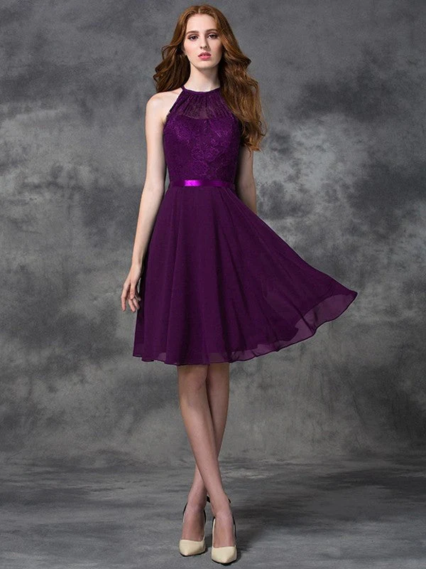 Charming Halter Lace Sleeveless Short Chiffon Bridesmaid Dresses - Image 13