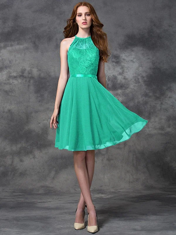 Charming Halter Lace Sleeveless Short Chiffon Bridesmaid Dresses - Image 14