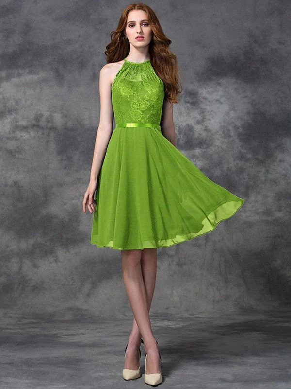 Charming Halter Lace Sleeveless Short Chiffon Bridesmaid Dresses - Image 15