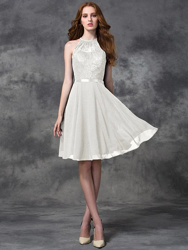 Charming Halter Lace Sleeveless Short Chiffon Bridesmaid Dresses - Image 16
