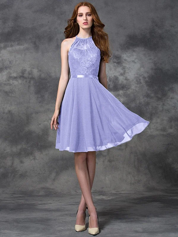 Charming Halter Lace Sleeveless Short Chiffon Bridesmaid Dresses - Image 17