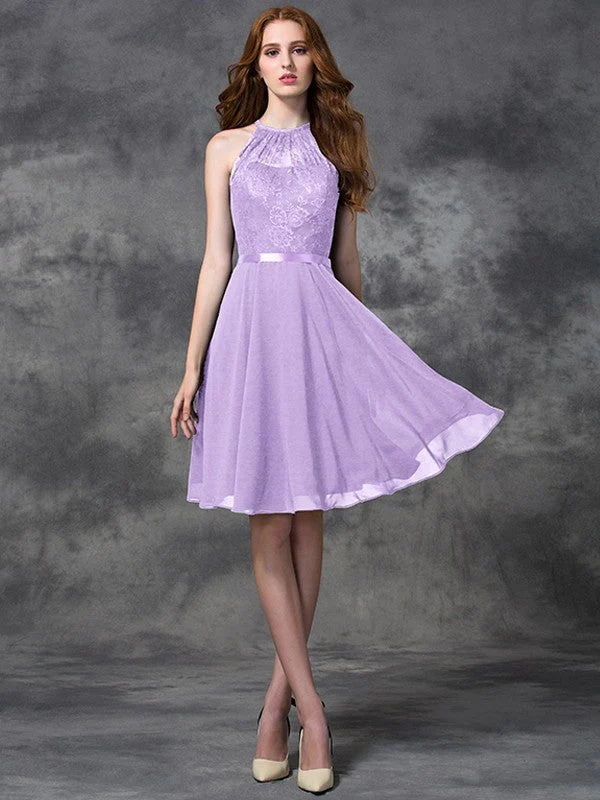 Charming Halter Lace Sleeveless Short Chiffon Bridesmaid Dresses - Image 18