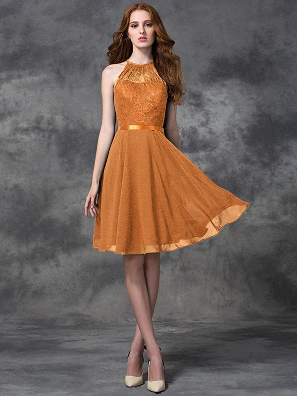 Charming Halter Lace Sleeveless Short Chiffon Bridesmaid Dresses - Image 19