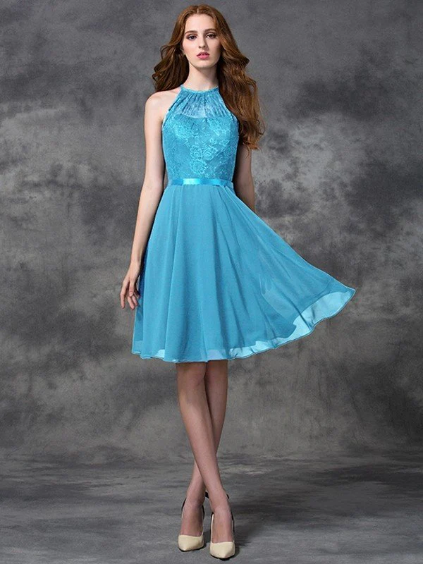 Charming Halter Lace Sleeveless Short Chiffon Bridesmaid Dresses - Image 2
