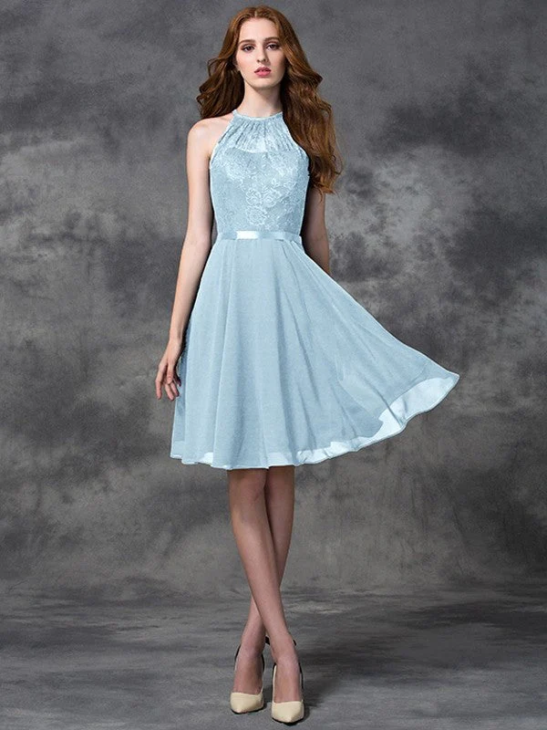 Charming Halter Lace Sleeveless Short Chiffon Bridesmaid Dresses - Image 20