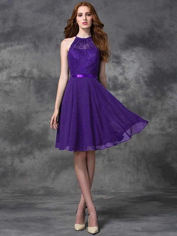 Charming Halter Lace Sleeveless Short Chiffon Bridesmaid Dresses - Image 24