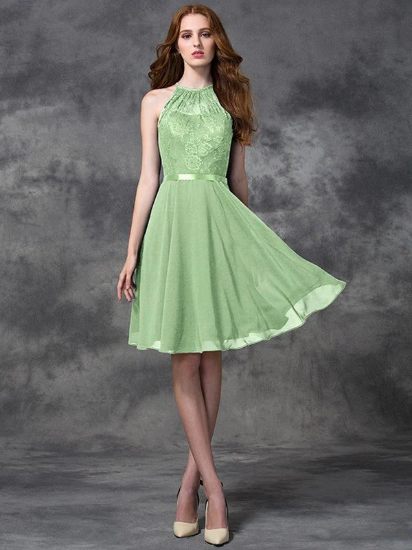Charming Halter Lace Sleeveless Short Chiffon Bridesmaid Dresses - Image 26