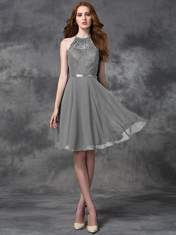 Charming Halter Lace Sleeveless Short Chiffon Bridesmaid Dresses - Image 27