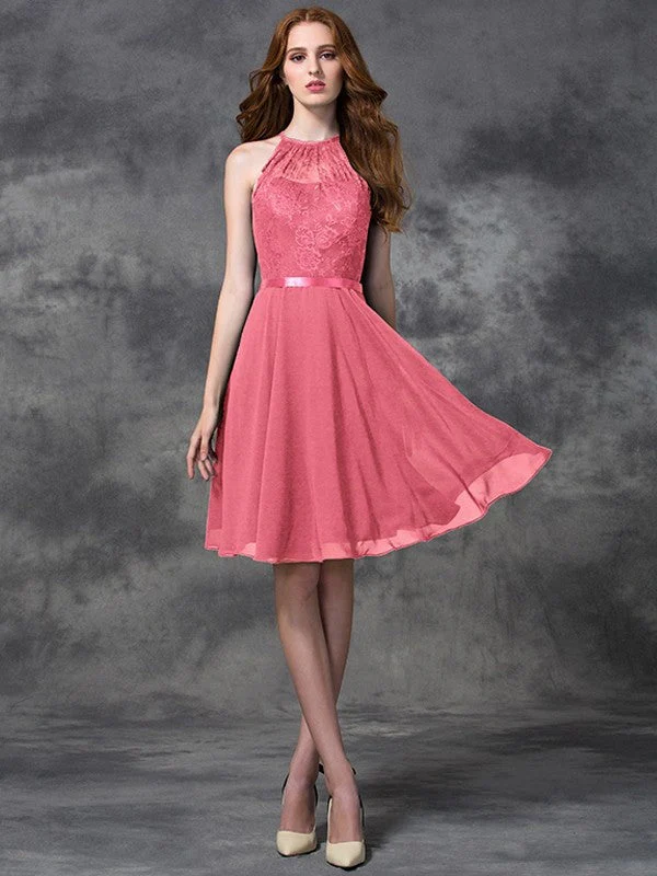 Charming Halter Lace Sleeveless Short Chiffon Bridesmaid Dresses - Image 28