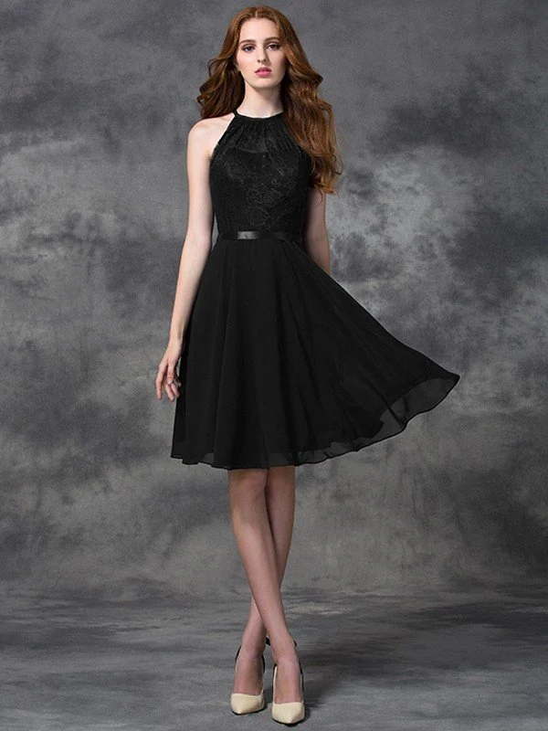 Charming Halter Lace Sleeveless Short Chiffon Bridesmaid Dresses - Image 3