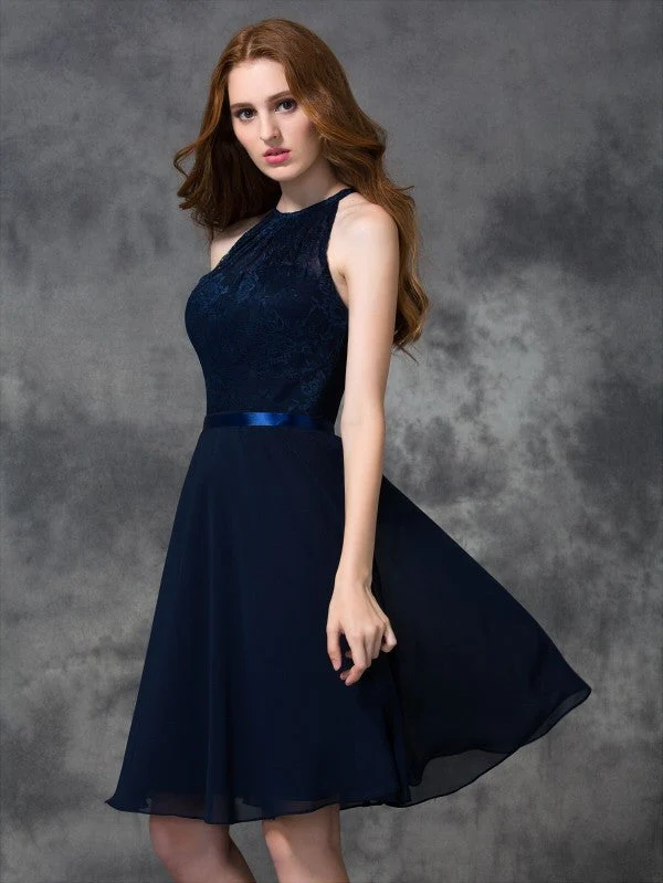 Charming Halter Lace Sleeveless Short Chiffon Bridesmaid Dresses - Image 31