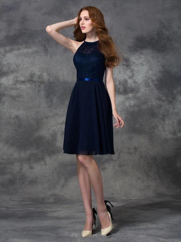 Charming Halter Lace Sleeveless Short Chiffon Bridesmaid Dresses - Image 33