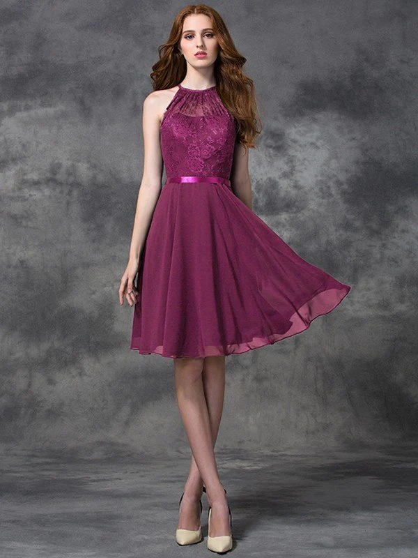 Charming Halter Lace Sleeveless Short Chiffon Bridesmaid Dresses - Image 4
