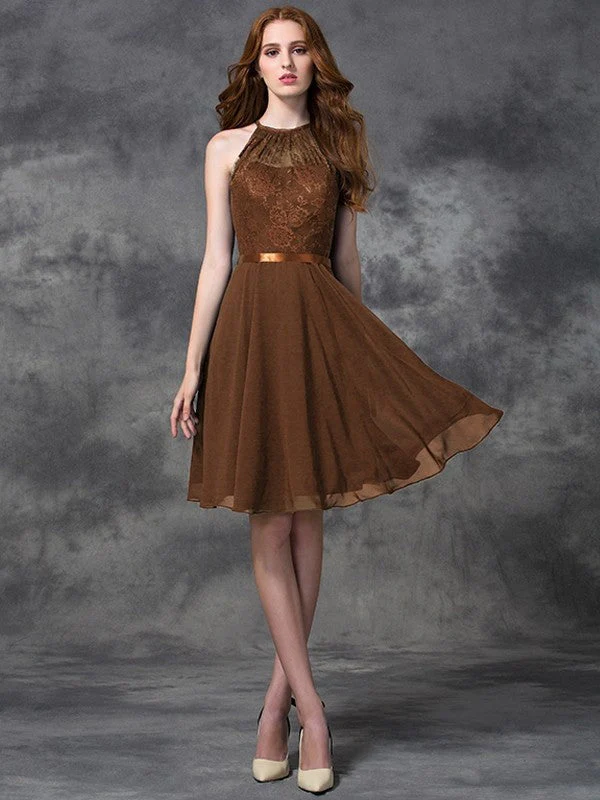 Charming Halter Lace Sleeveless Short Chiffon Bridesmaid Dresses - Image 5