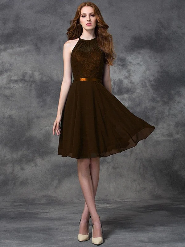 Charming Halter Lace Sleeveless Short Chiffon Bridesmaid Dresses - Image 6