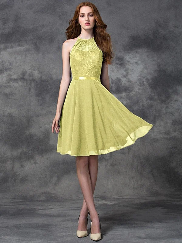 Charming Halter Lace Sleeveless Short Chiffon Bridesmaid Dresses - Image 7