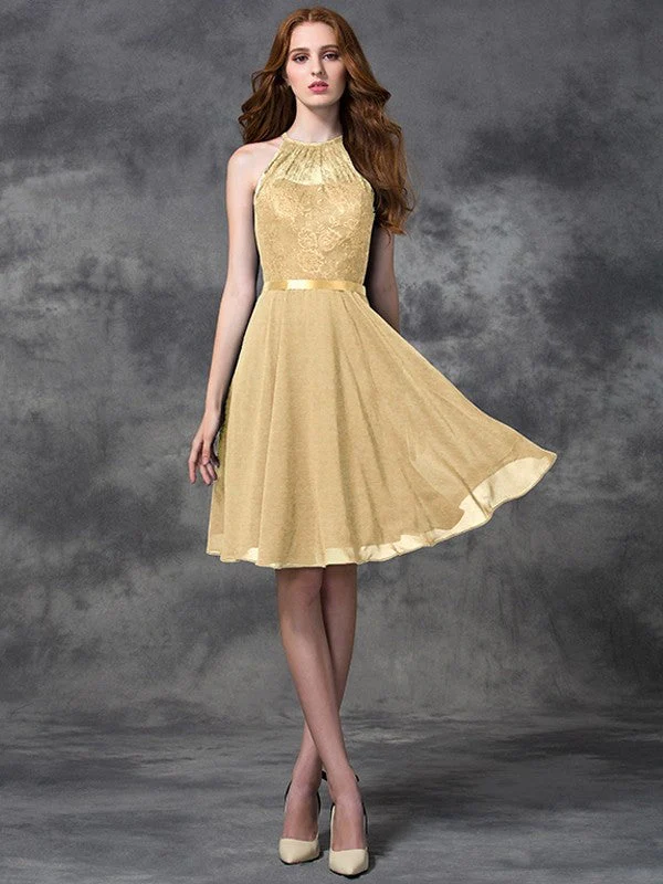 Charming Halter Lace Sleeveless Short Chiffon Bridesmaid Dresses - Image 8