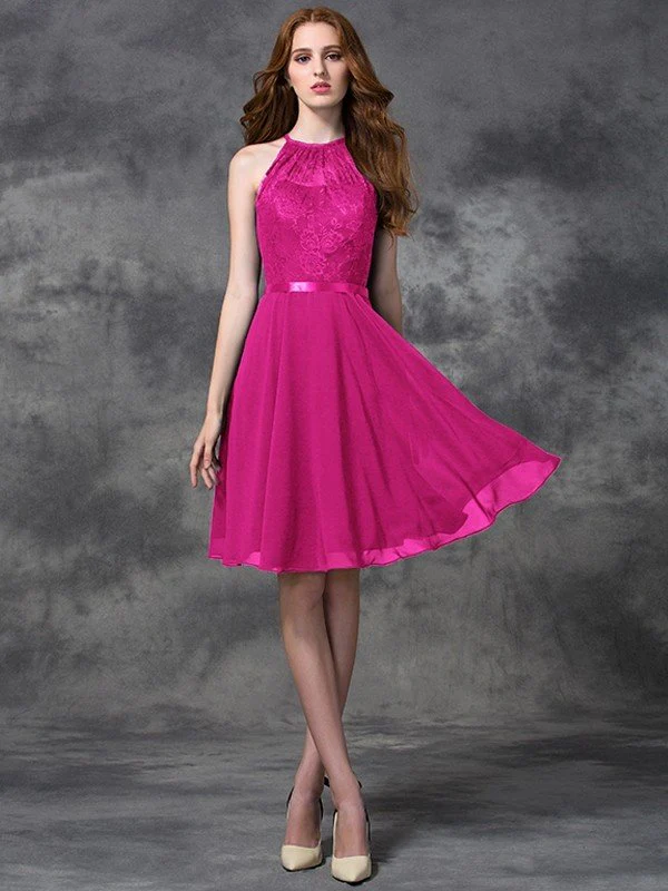 Charming Halter Lace Sleeveless Short Chiffon Bridesmaid Dresses - Image 9